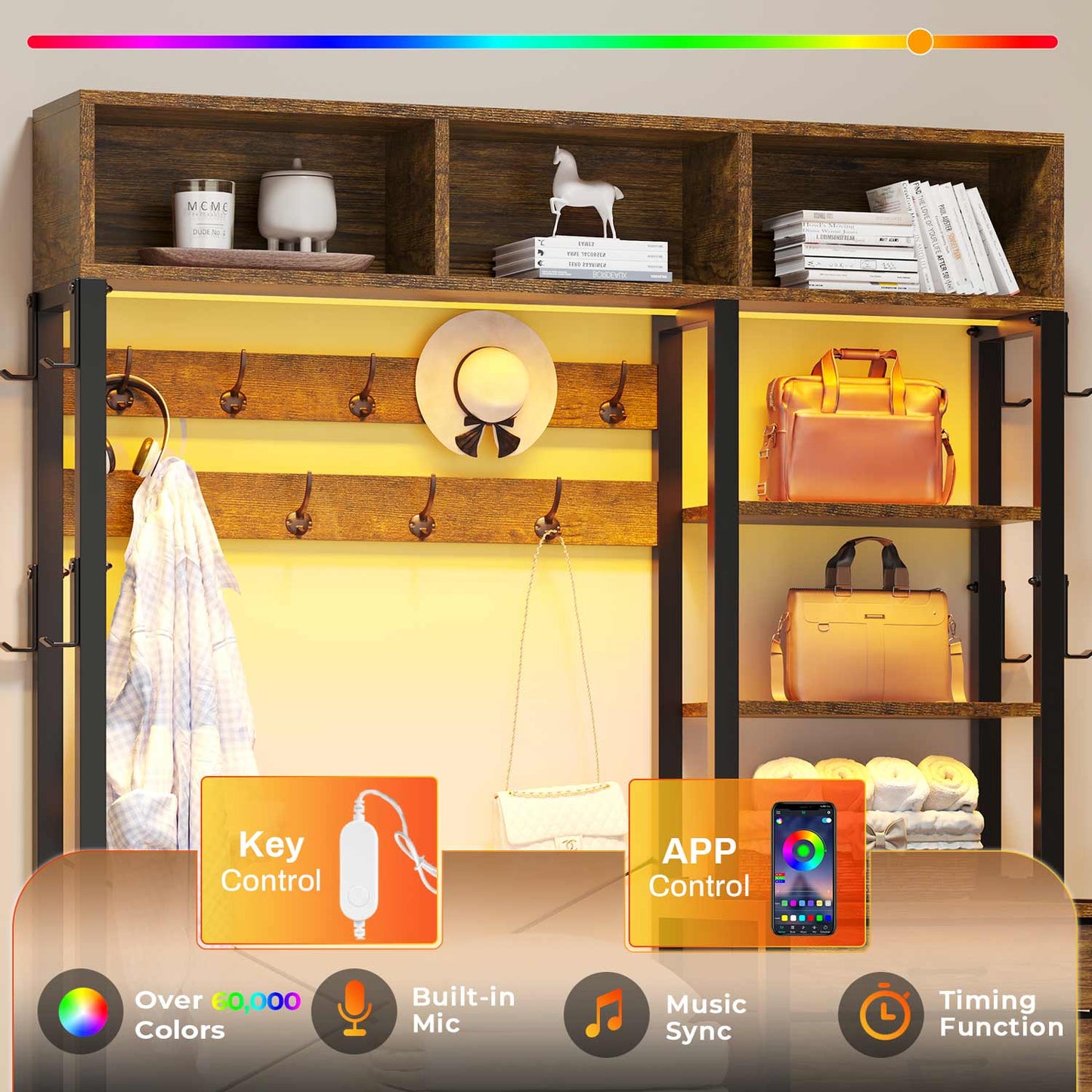 Hall Tree with Bench and Shoe Storage Rustic Brown