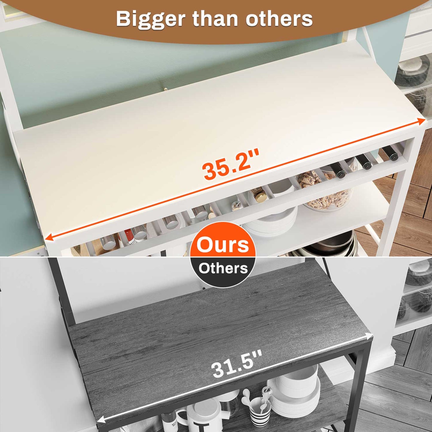 LED Coffee Bar with Power Outlet Open Storage White