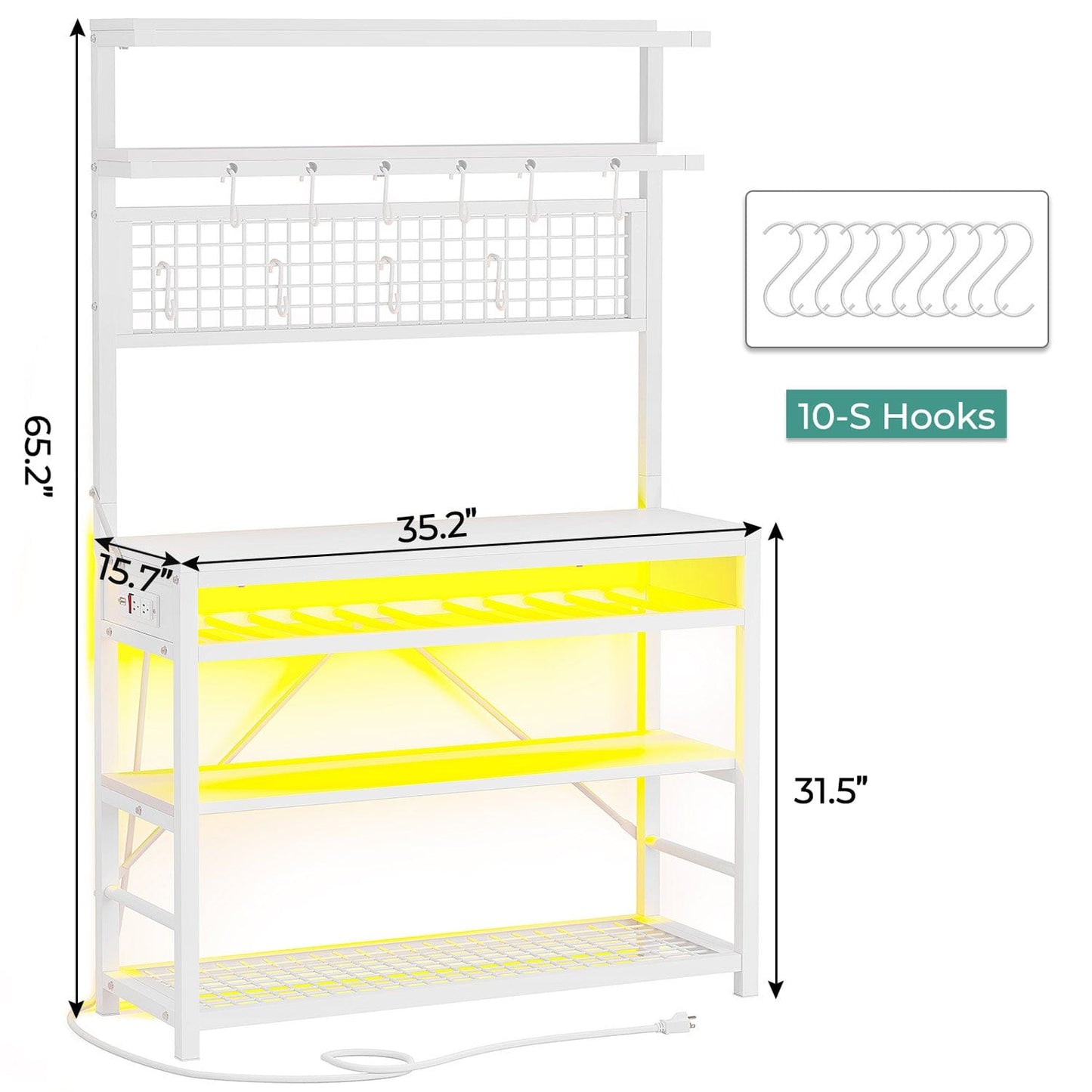 LED Coffee Bar with Power Outlet Open Storage White