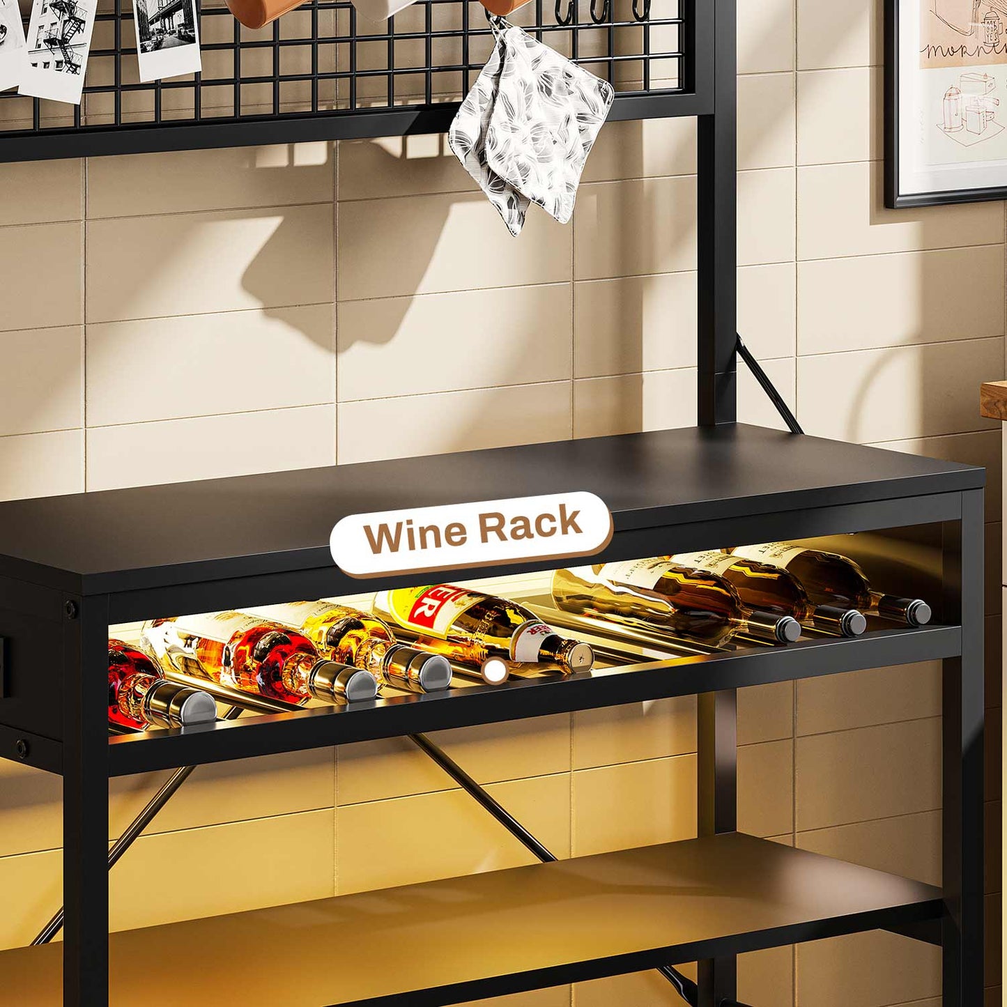LED Coffee Bar with Power Outlet Open Storage Black