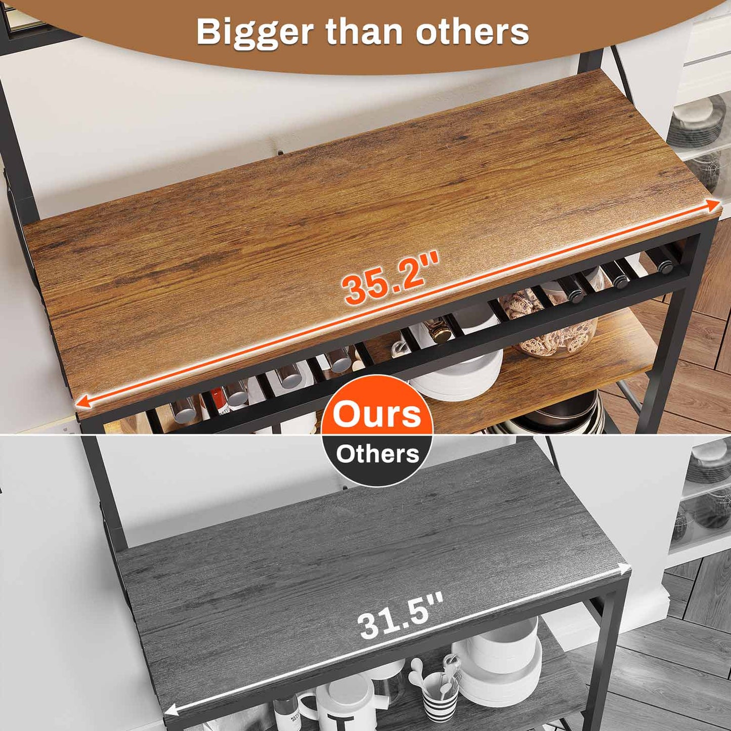 LED Coffee Bar with Power Outlet Open Storage Brown