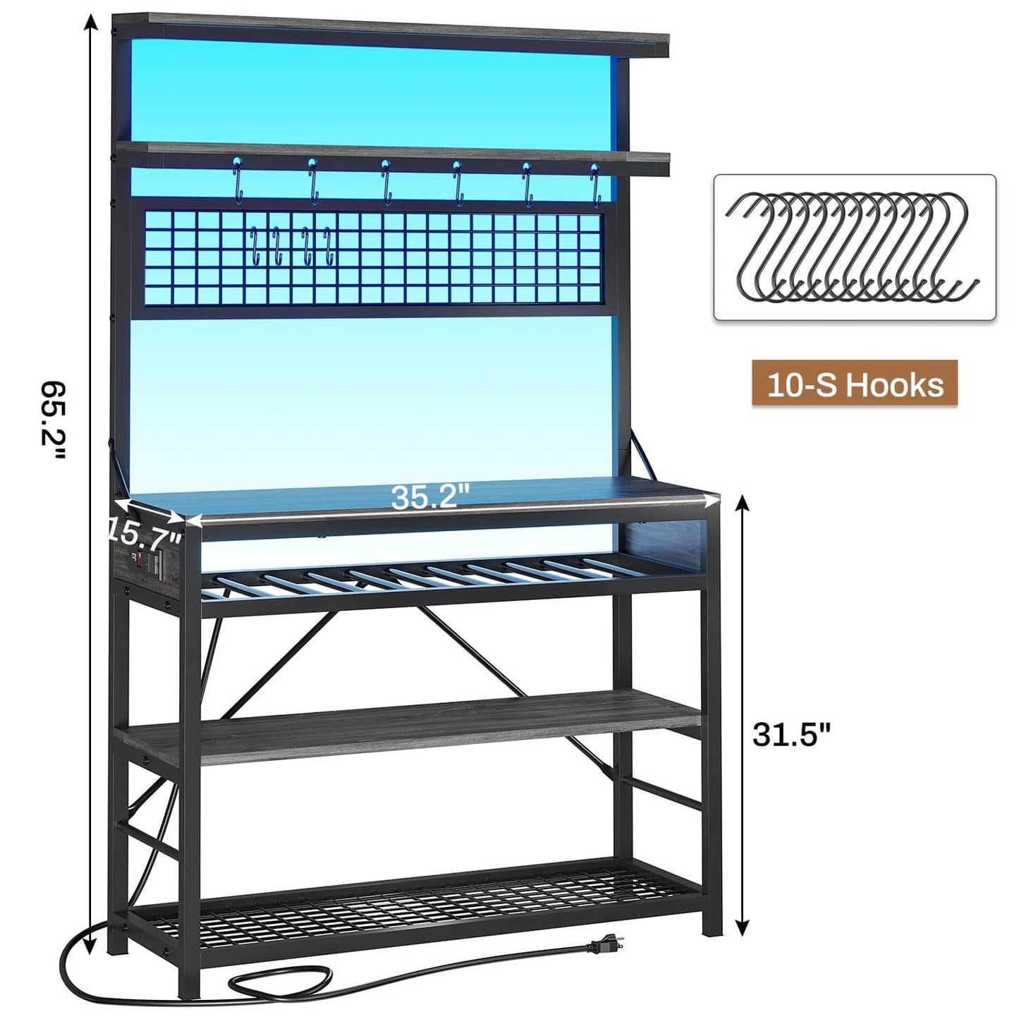 LED Coffee Bar with Power Outlet Open Storage Grey