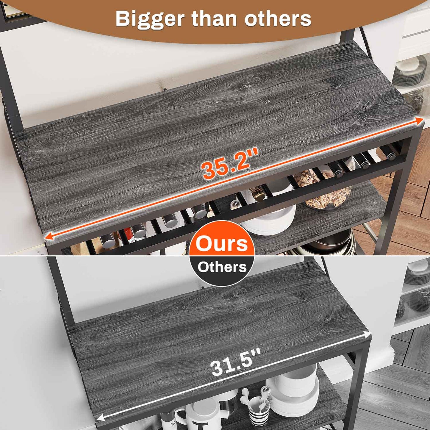 LED Coffee Bar with Power Outlet Open Storage Grey