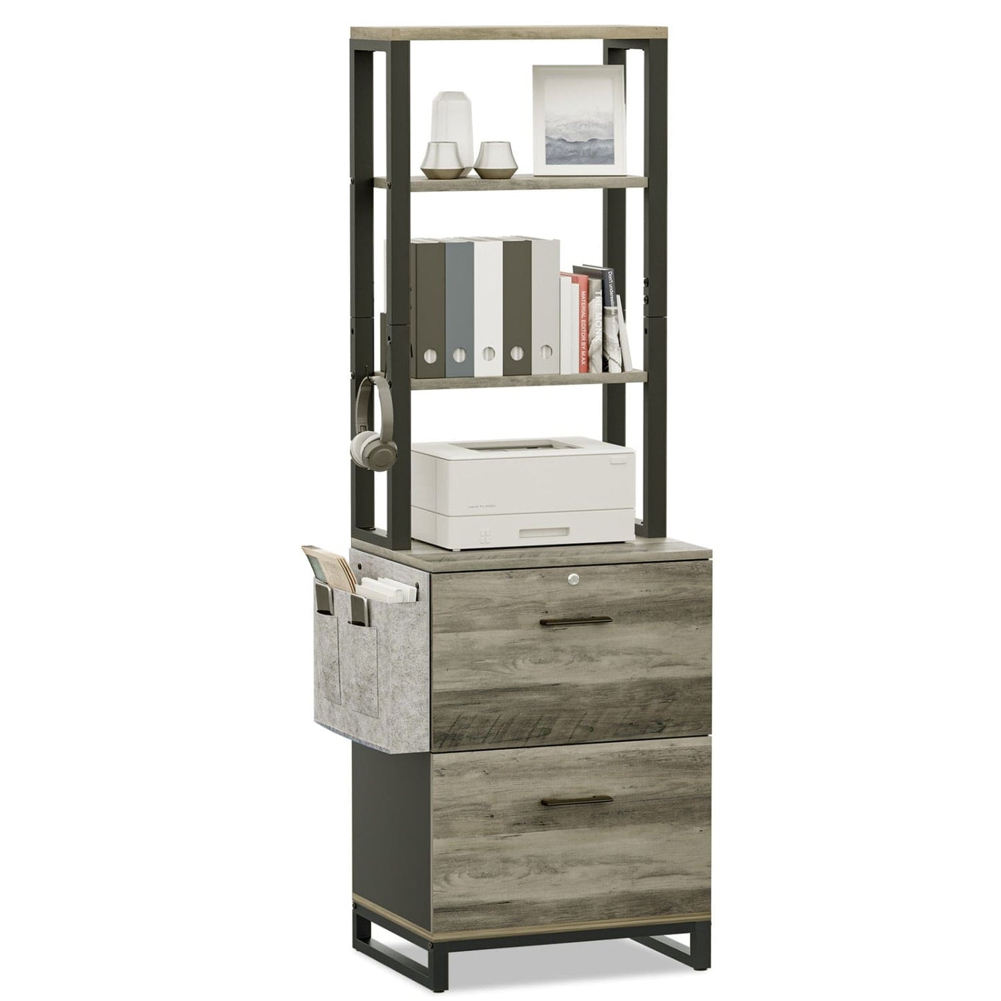 2 Drawer File Cabinet with Lock Oak Grey