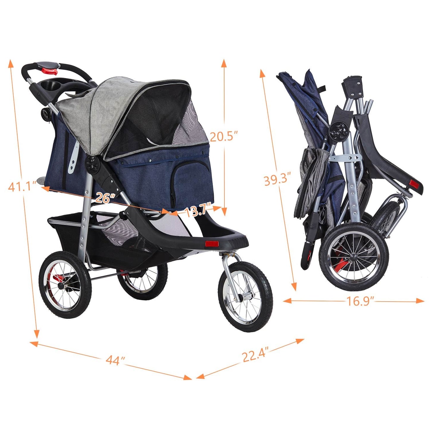 Pet Stroller Folding Traveling Cart Blue Grey