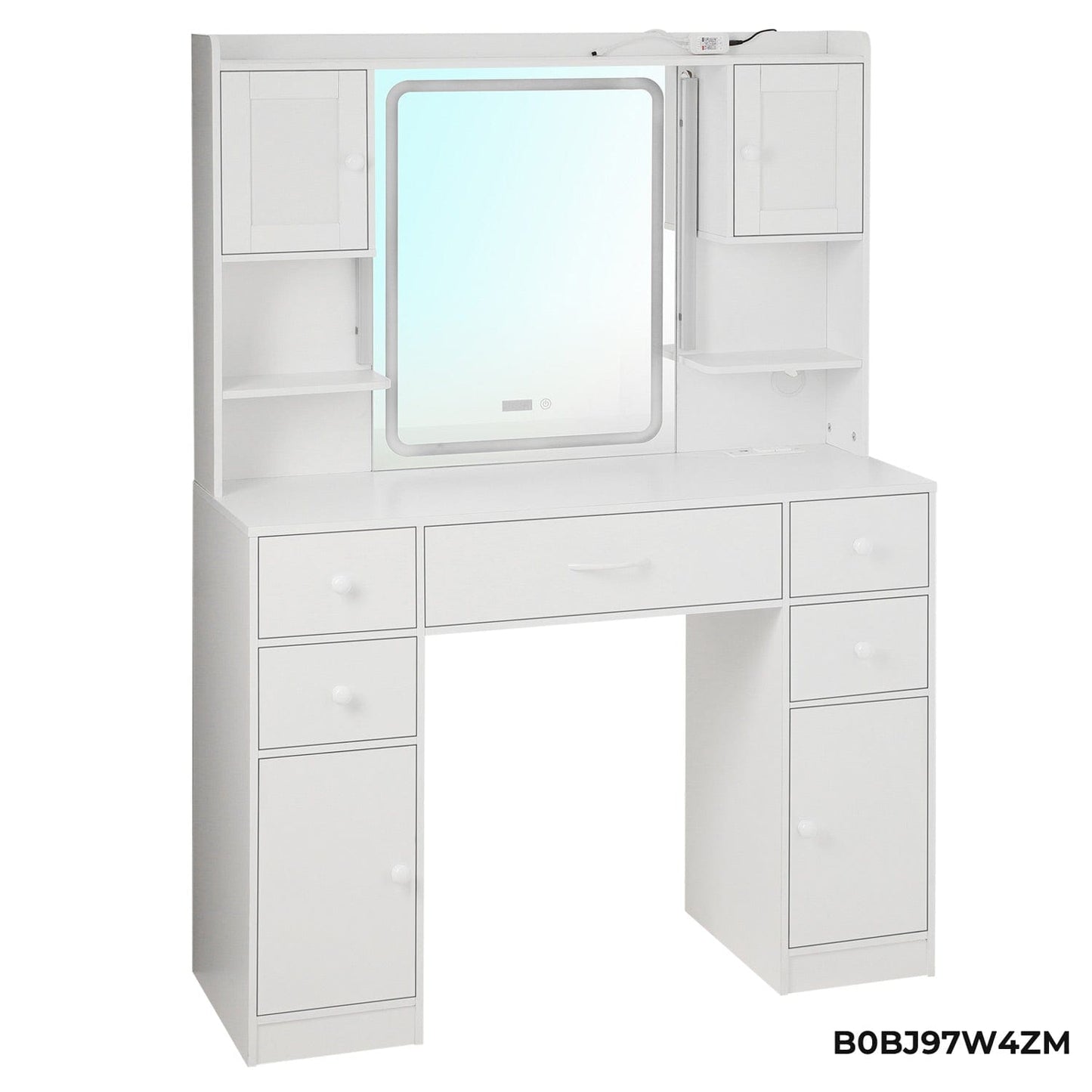 LED Makeup Vanity with Mirror and Outlet White