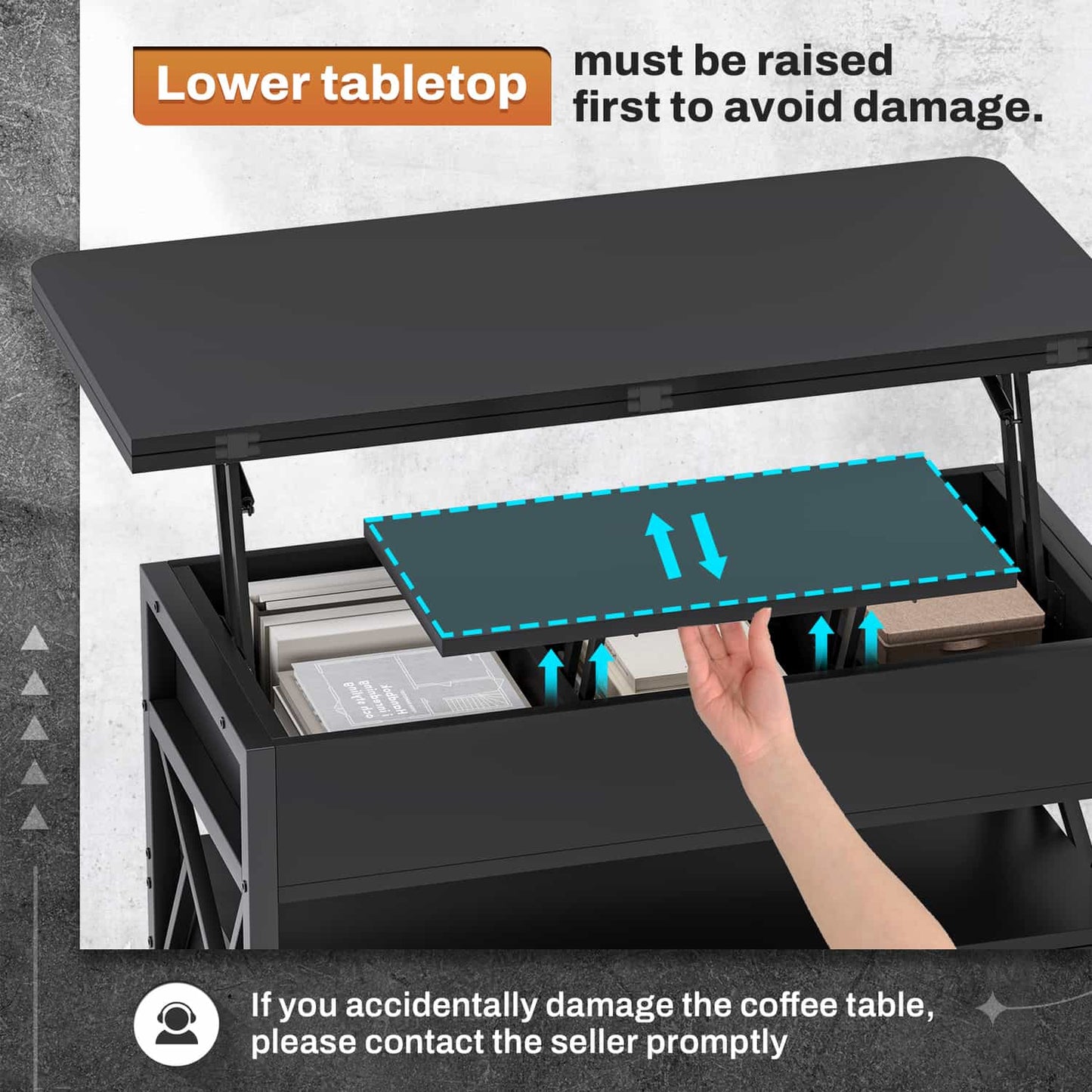 40 Inches Lift Top 4 in 1 LED Coffee Table with 2 Drawers Black