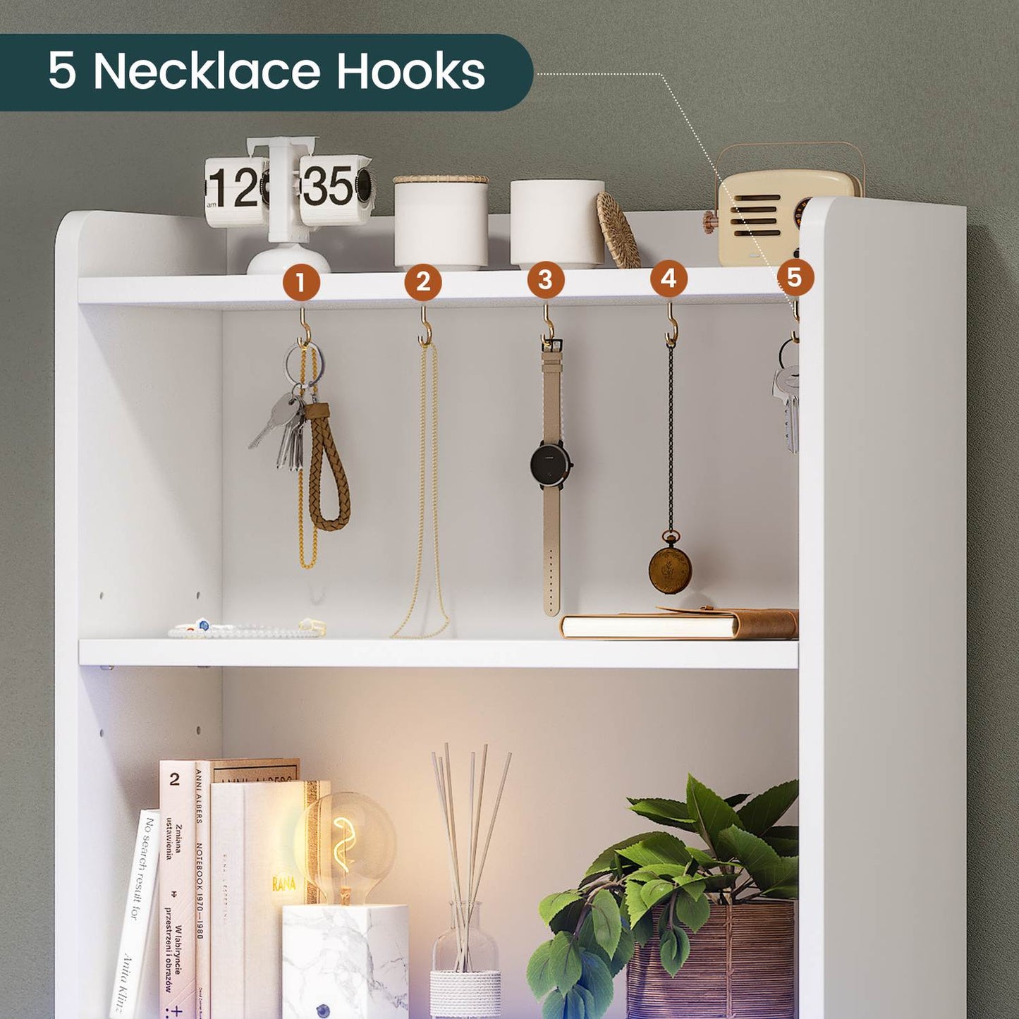 LED Tall Nightstand with Bookshelf White