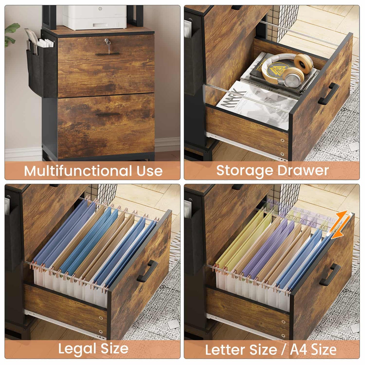 File Cabinet with 2 Drawers Brown