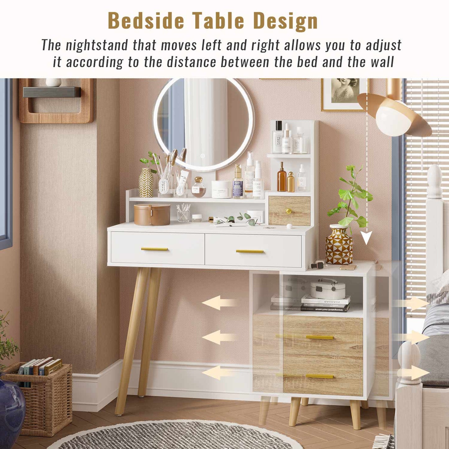 Makeup Vanity with LED Touch Screen Mirror White