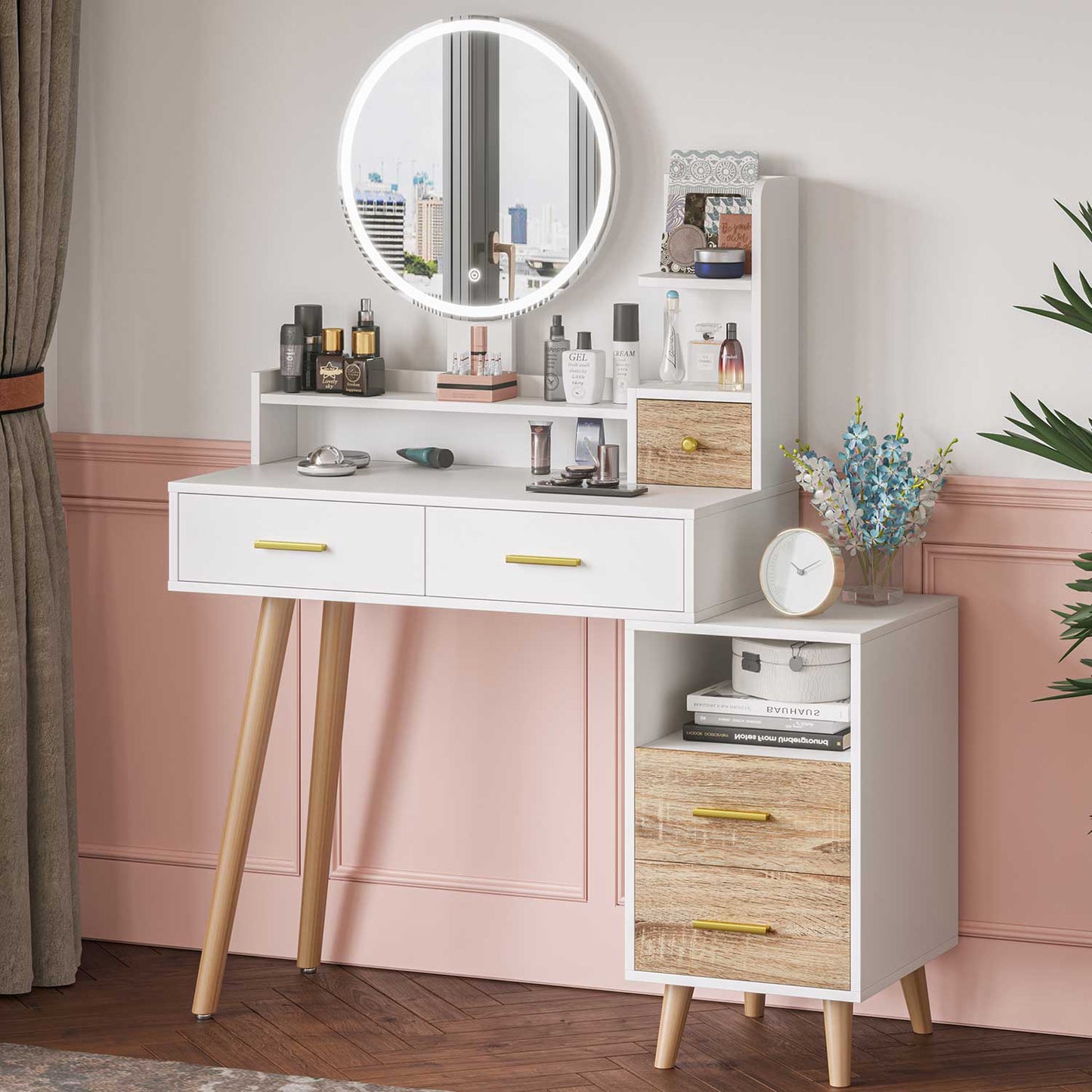 Makeup Vanity with LED Touch Screen Mirror White