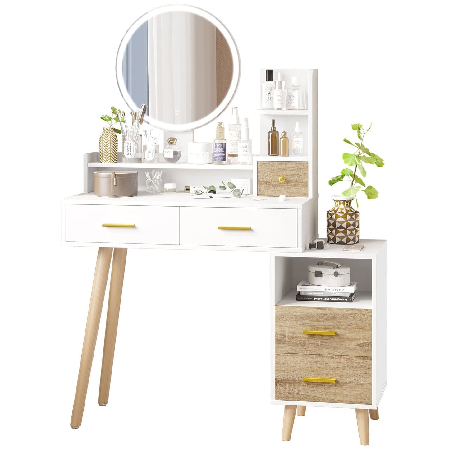 Makeup Vanity with LED Touch Screen Mirror White