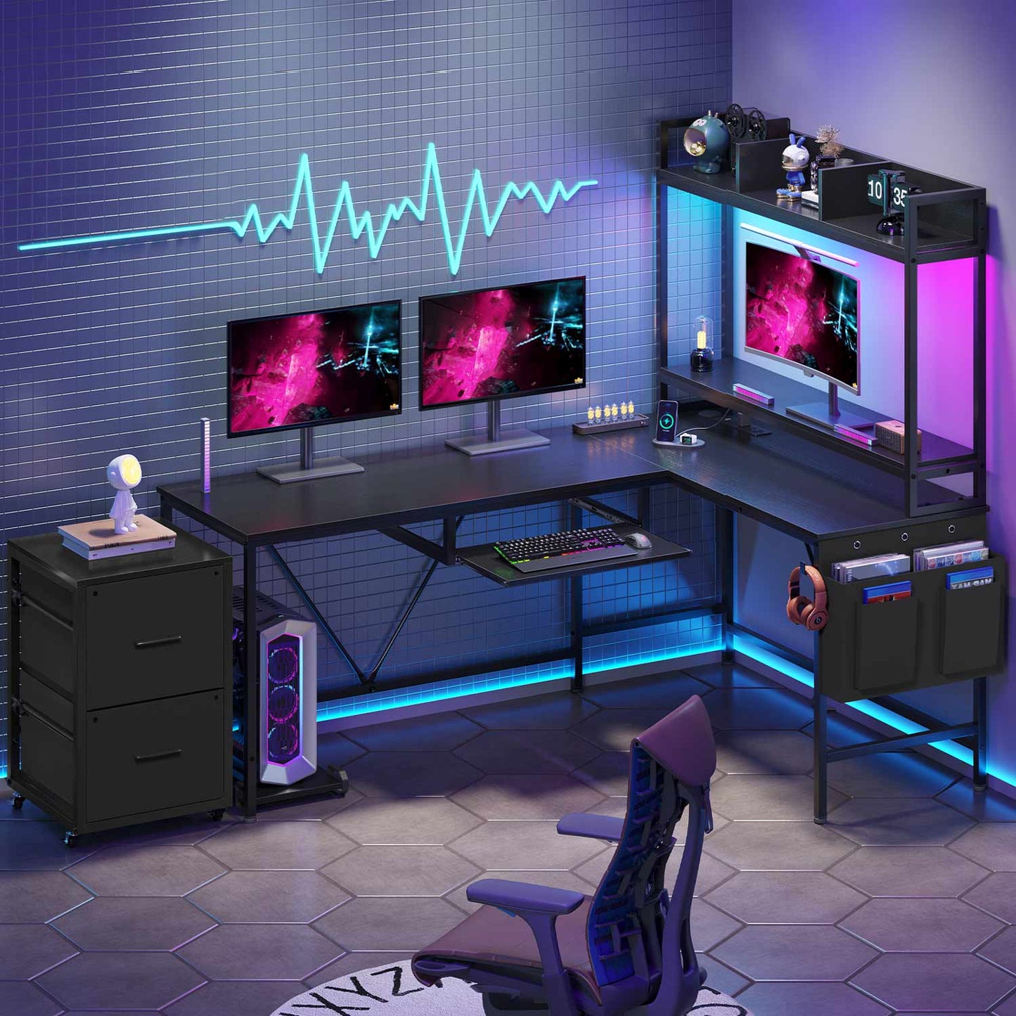 LED Reversible Gaming Desk Black