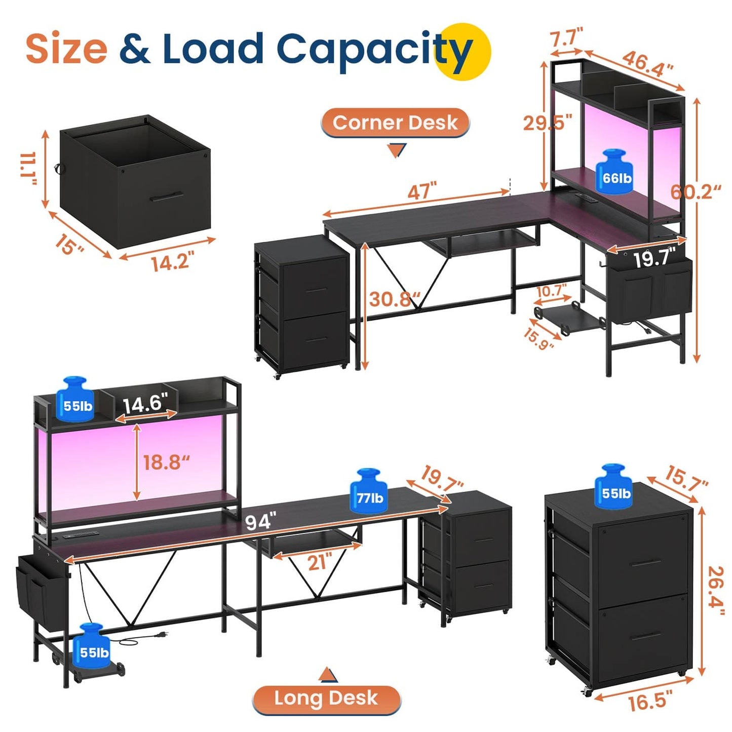 LED Reversible Gaming Desk Black