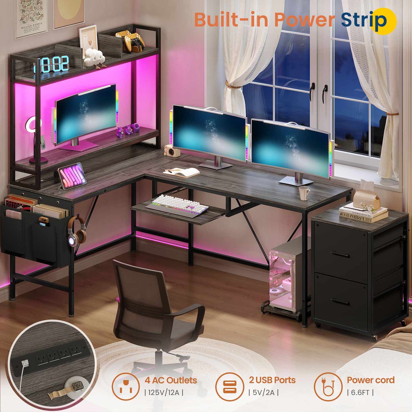 LED Reversible Gaming Desk Grey