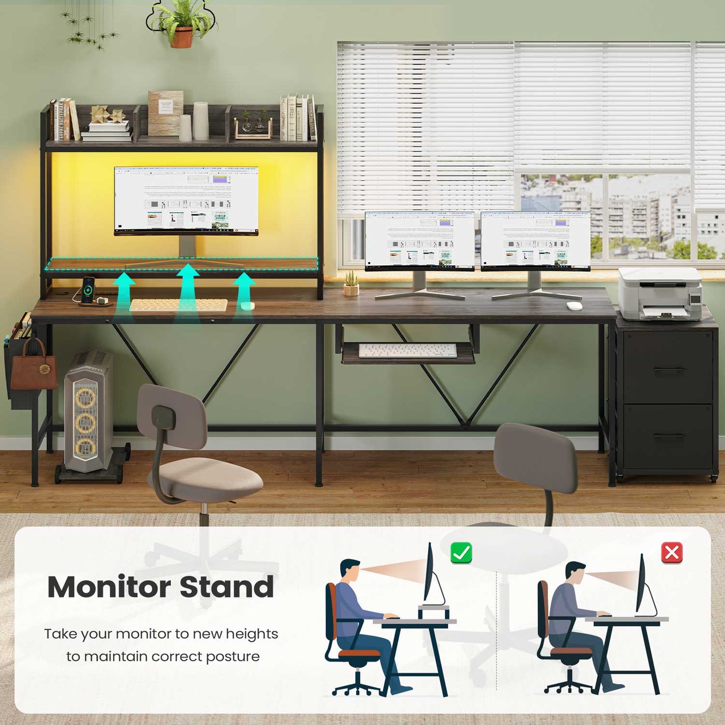LED Reversible Gaming Desk Grey