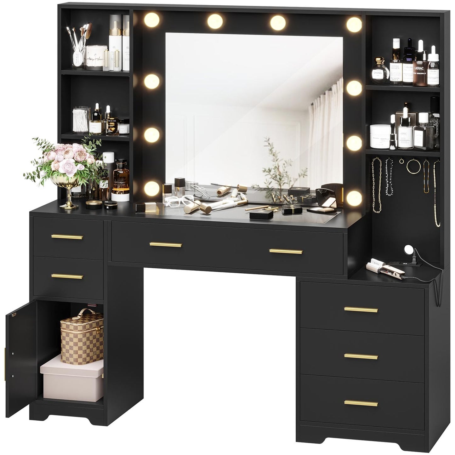 48.8 Inches LED Large Makeup Vanity with Mirror Black