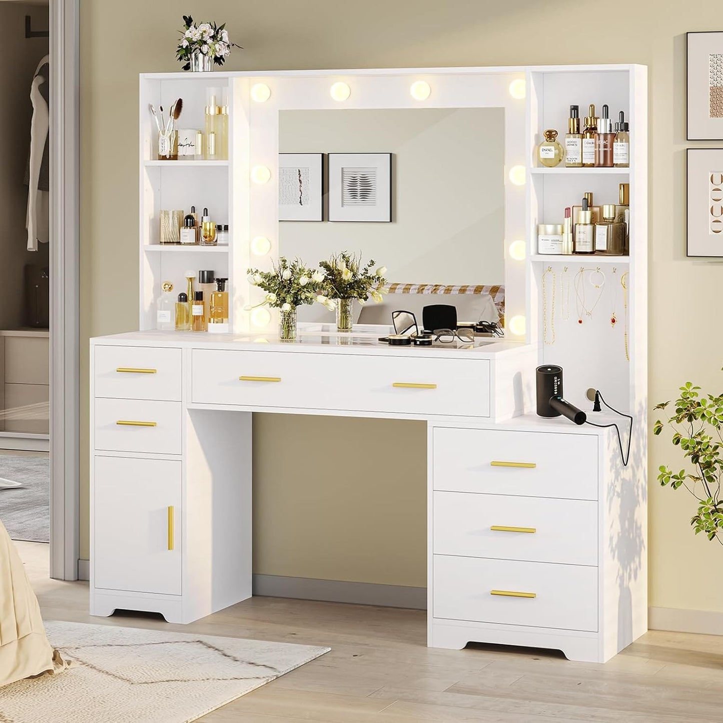 48.8 Inches LED Large Makeup Vanity with Mirror White