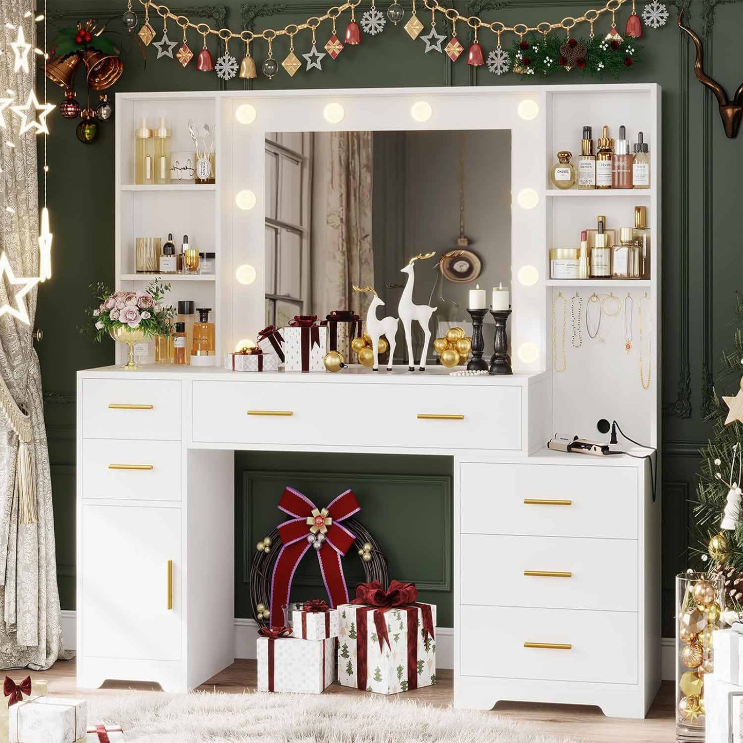 48.8 Inches LED Large Makeup Vanity with Mirror White