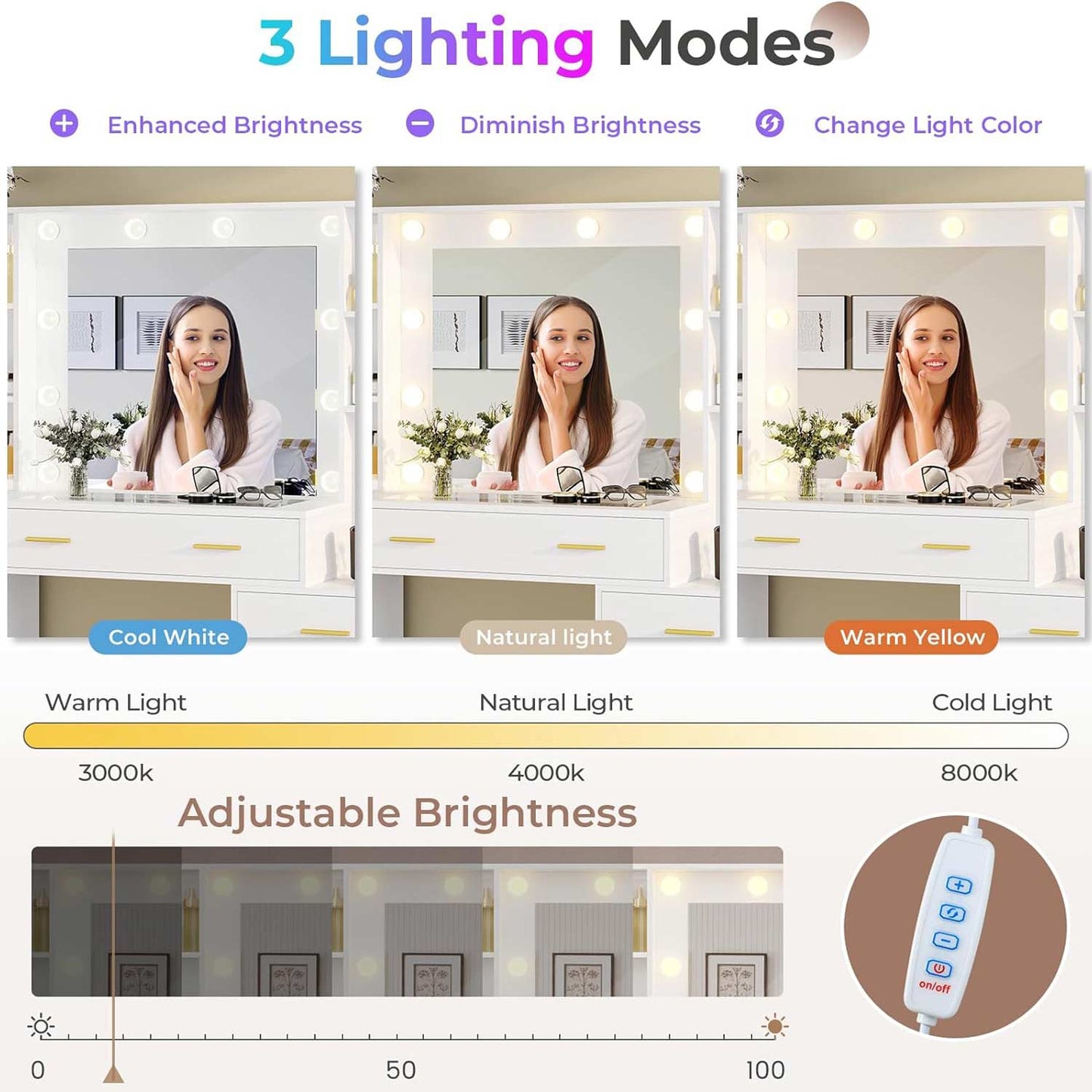 48.8 Inches LED Large Makeup Vanity with Mirror White