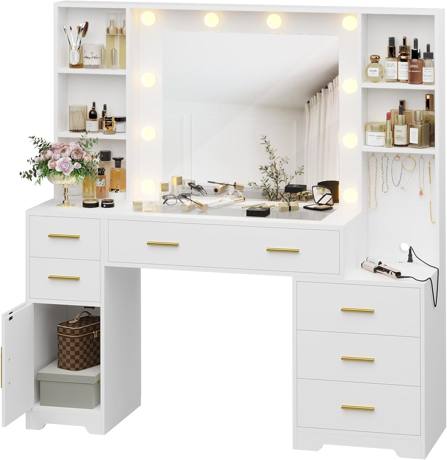 48.8 Inches LED Large Makeup Vanity with Mirror White