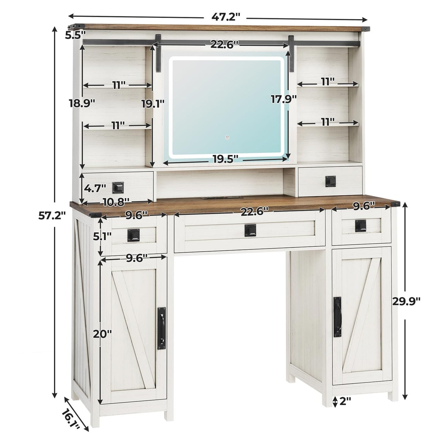 Makeup Vanity with Sliding Mirror LED Lights White