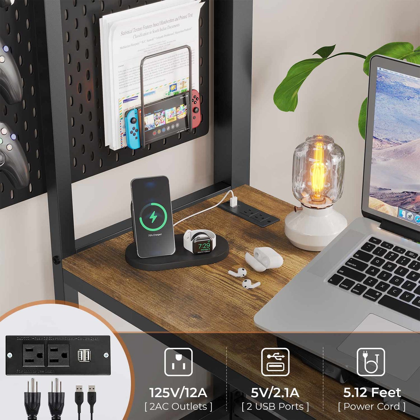 Twin LED Loft Bed Frame with Desk Charging Station Black