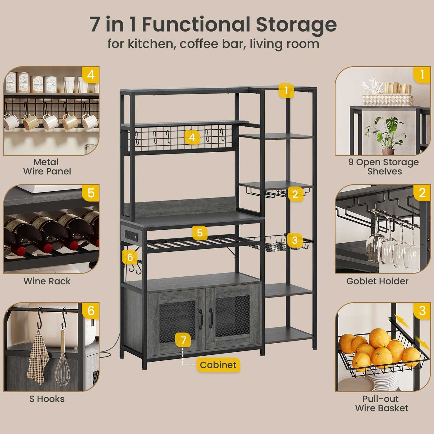 Coffee Bar Bakers Rack Grey