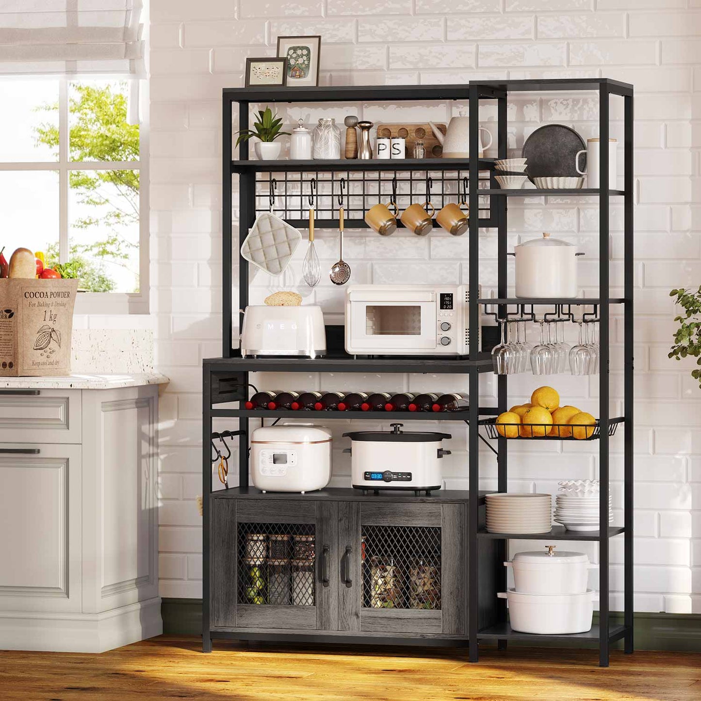 Coffee Bar Bakers Rack Grey