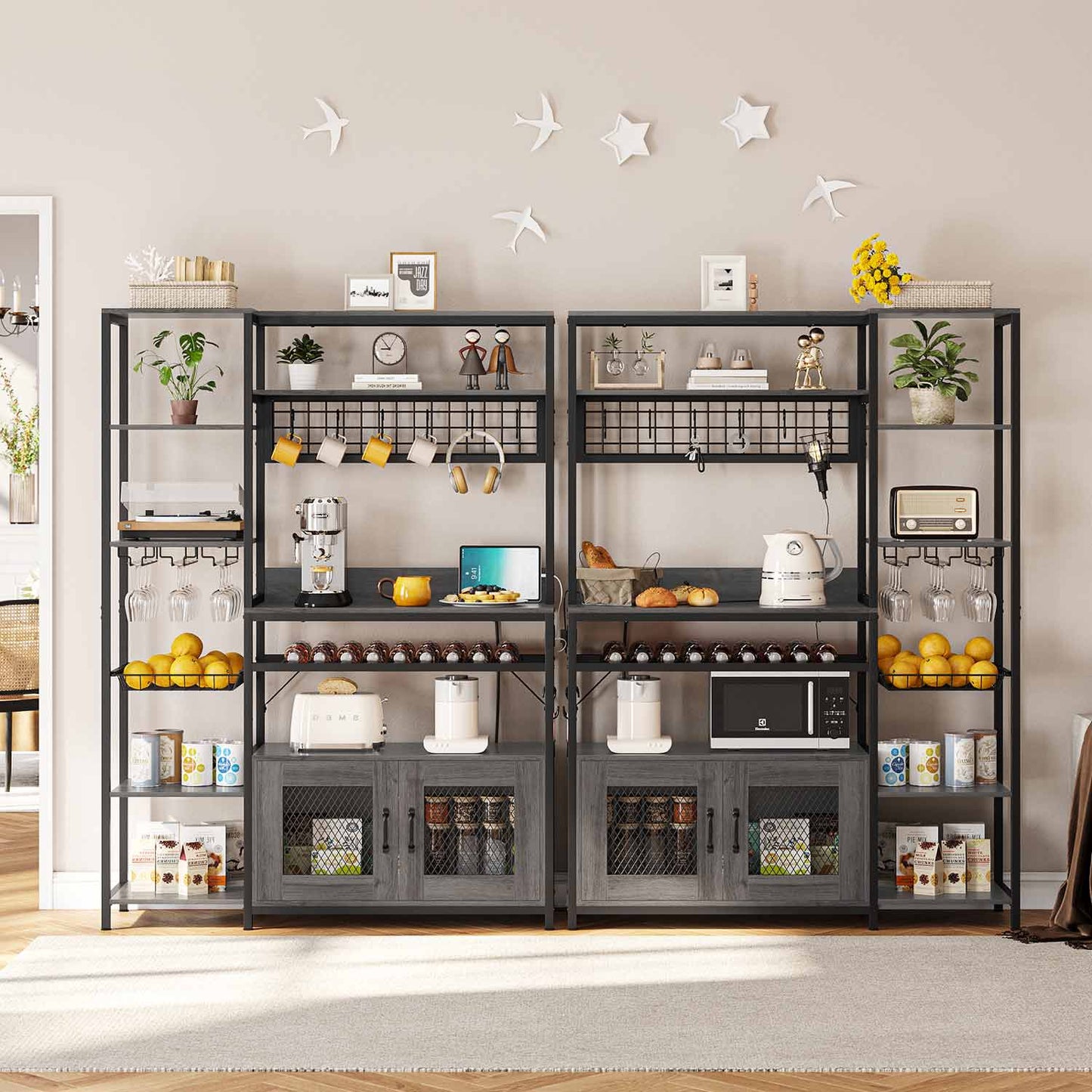 Coffee Bar Bakers Rack Grey