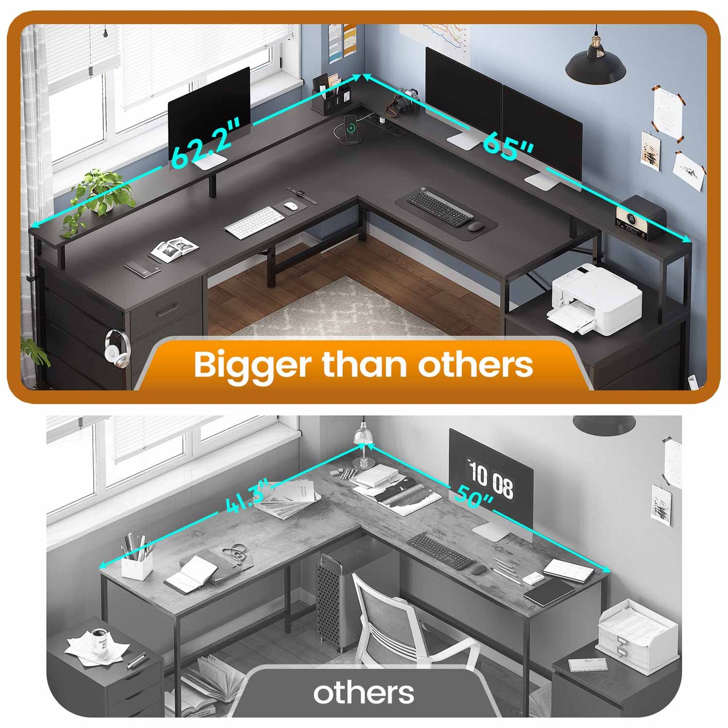 108 Inches  LED 2 Person Gaming Desk Black