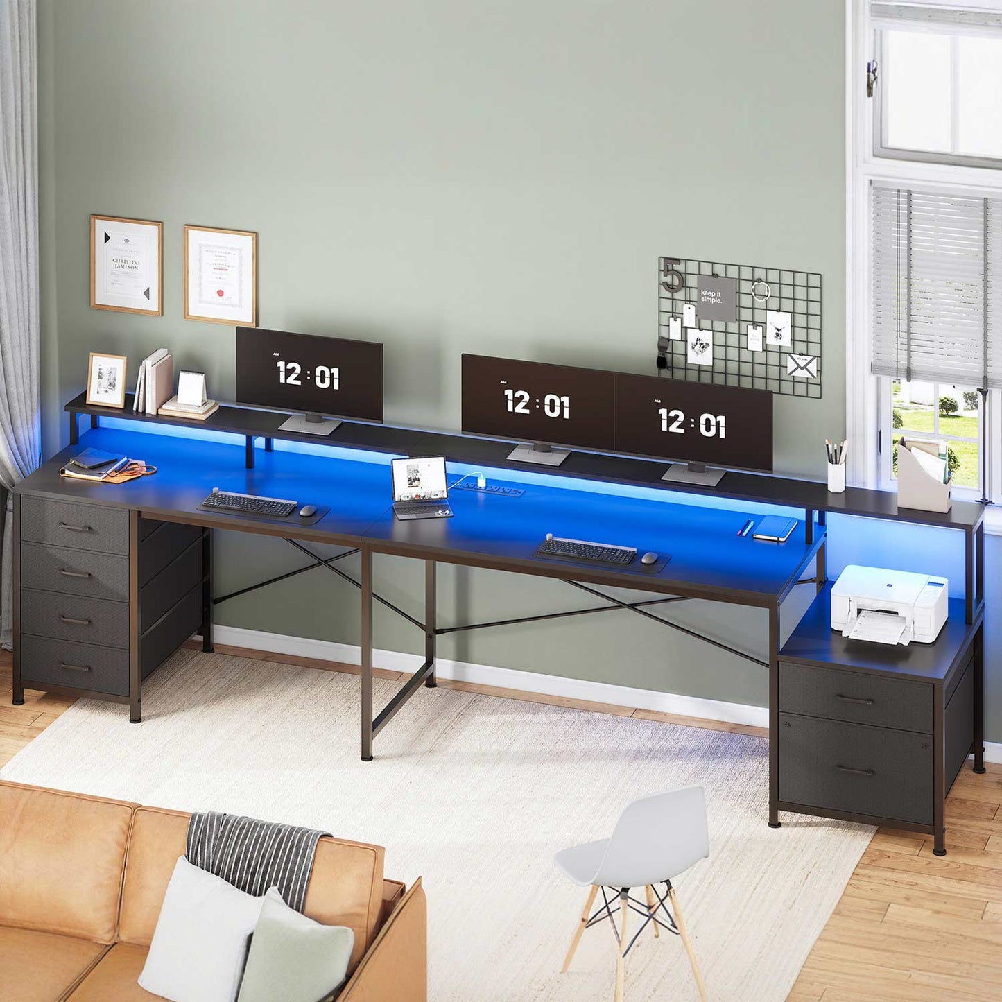 108 Inches  LED 2 Person Gaming Desk Black