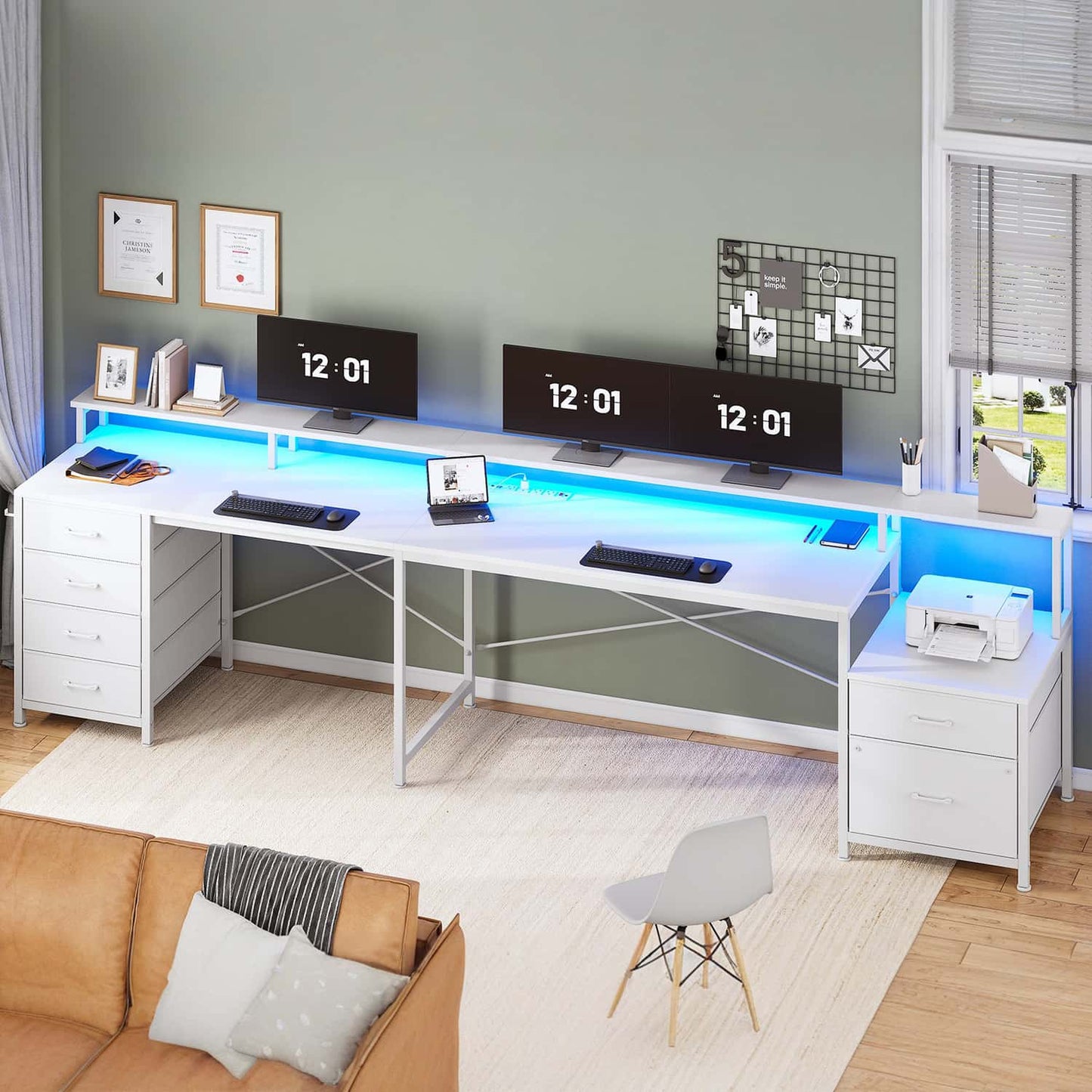 108 Inches  LED 2 Person Gaming Desk White
