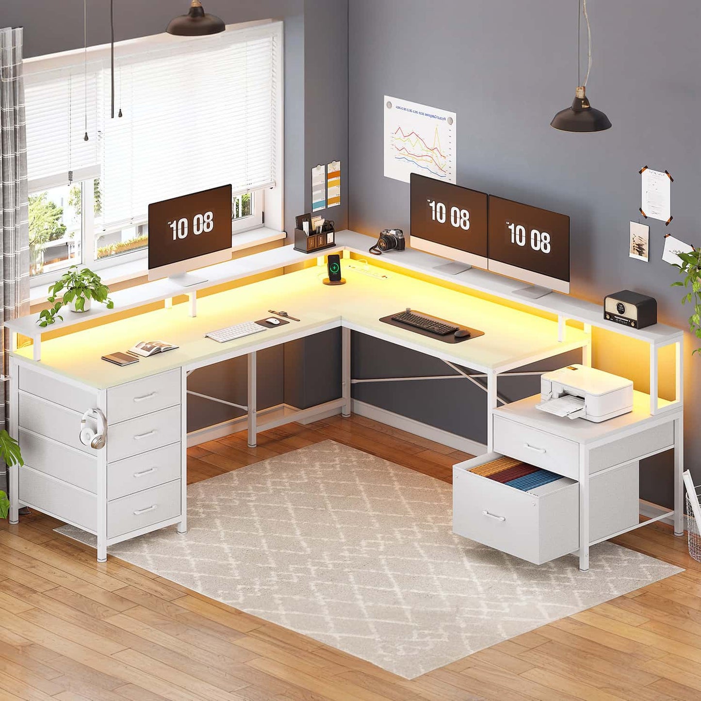108 Inches  LED 2 Person Gaming Desk White