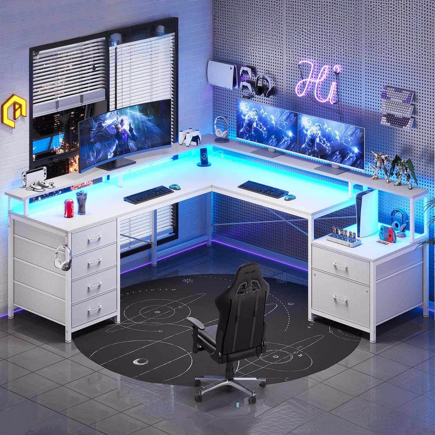 108 Inches  LED 2 Person Gaming Desk White