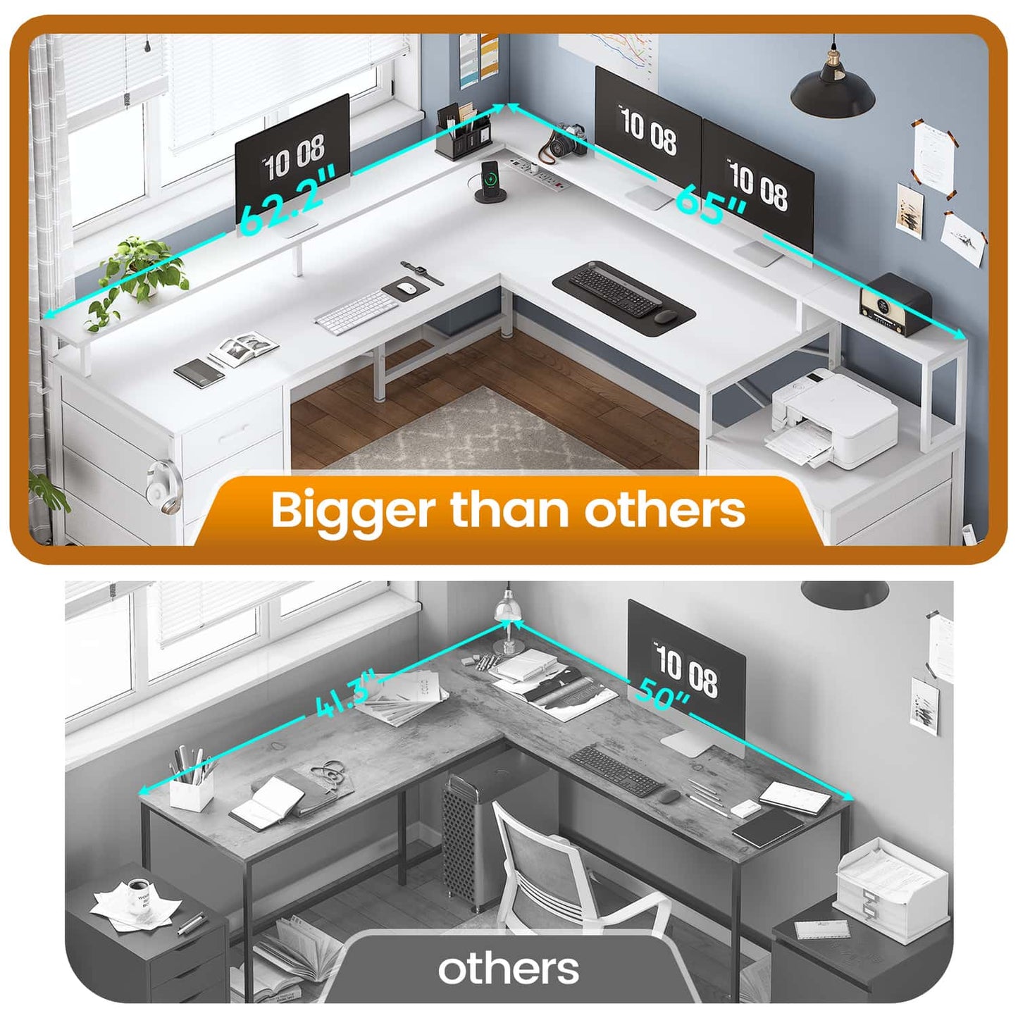 108 Inches  LED 2 Person Gaming Desk White