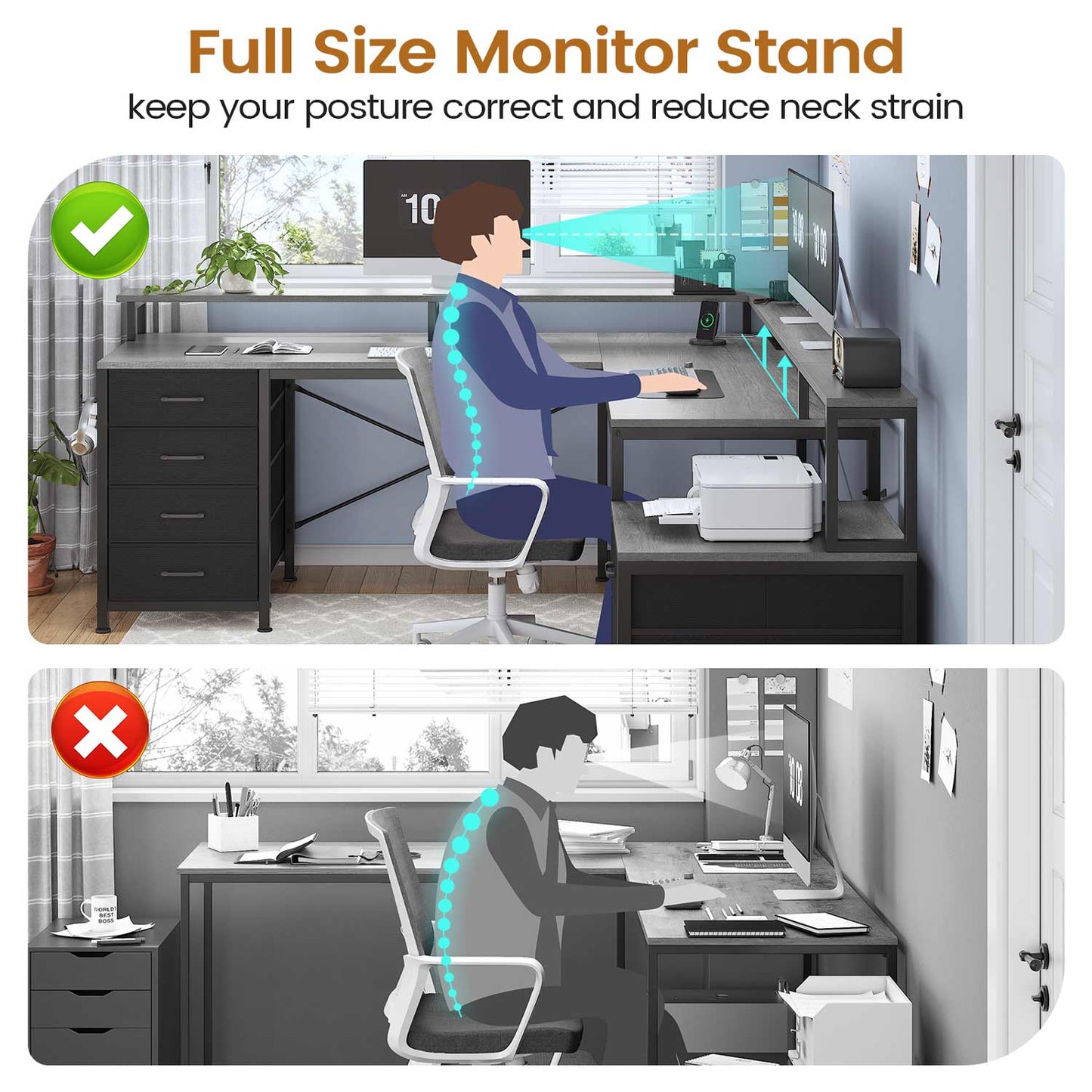 108 Inches  LED 2 Person Gaming Desk Grey