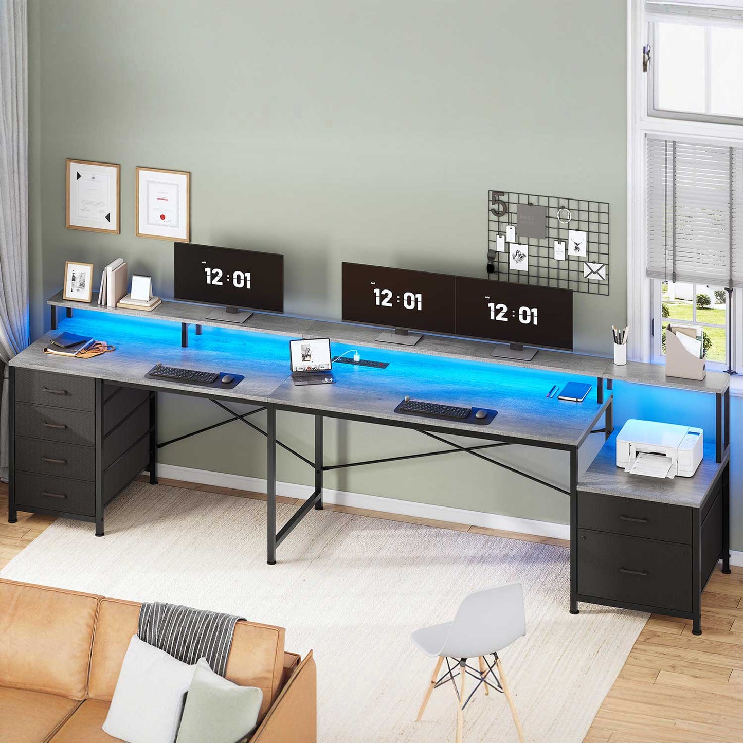 108 Inches  LED 2 Person Gaming Desk Grey