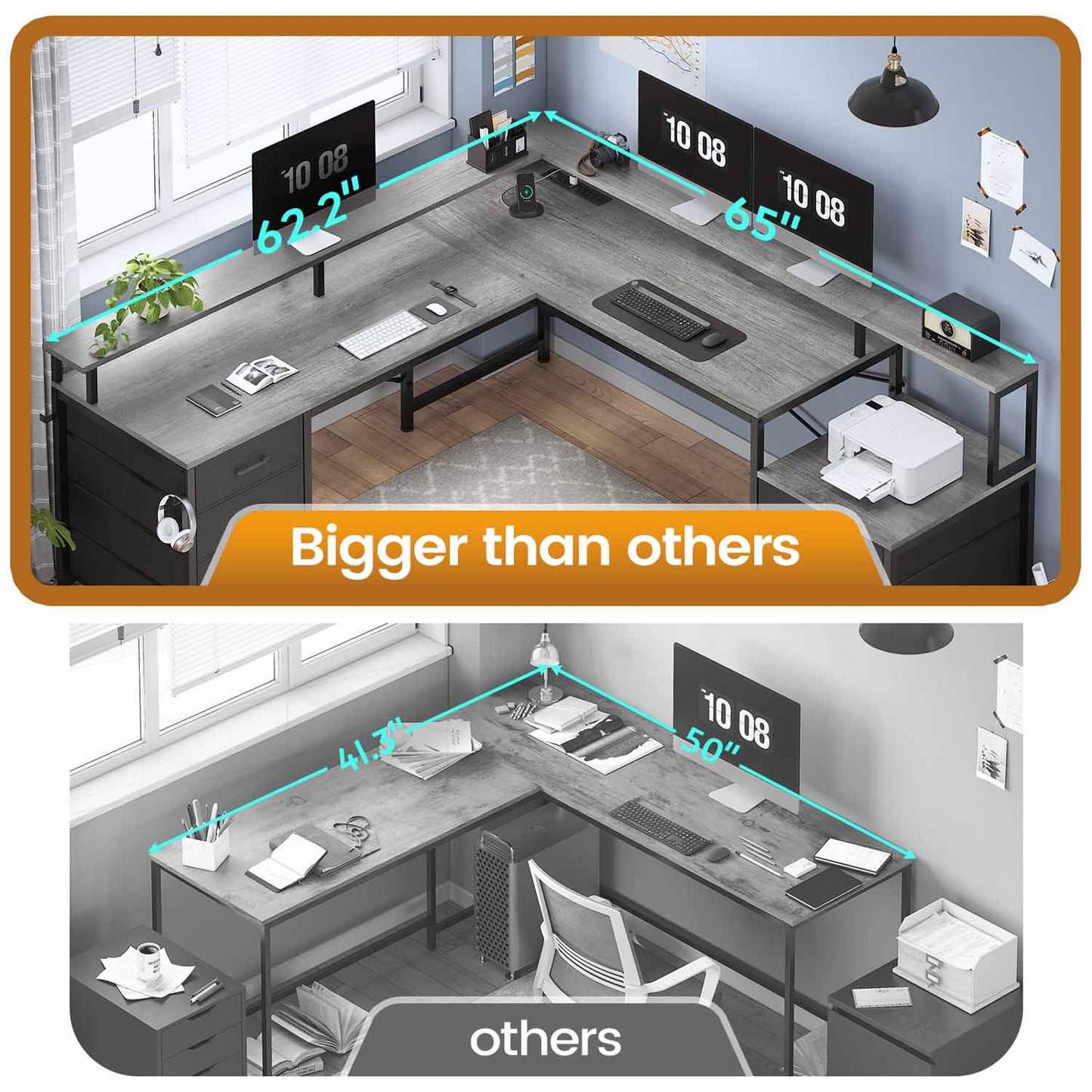 108 Inches  LED 2 Person Gaming Desk Grey