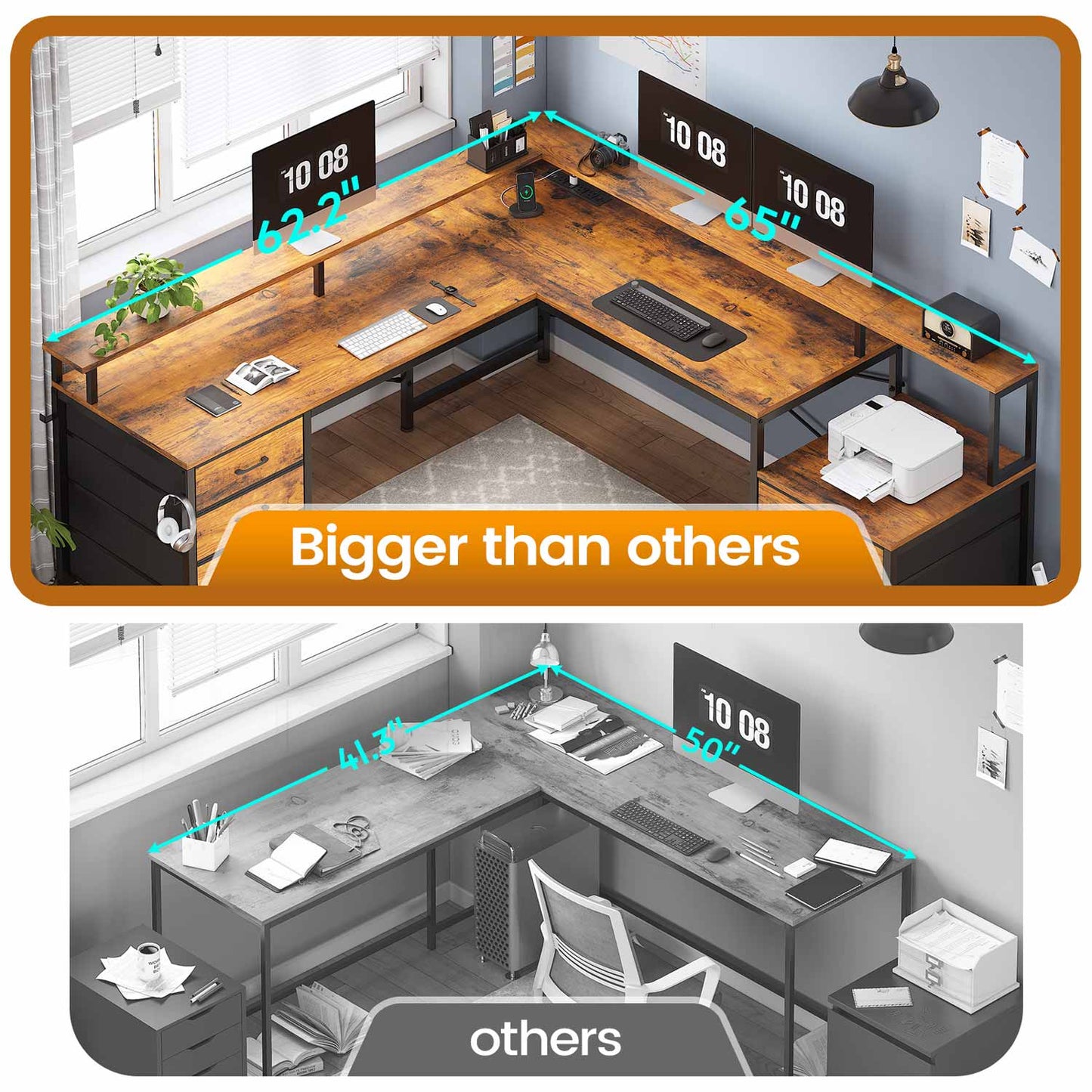 108 Inches  LED 2 Person Gaming Desk Brown