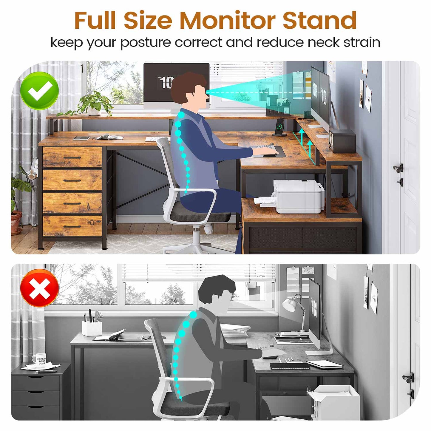 108 Inches  LED 2 Person Gaming Desk Brown