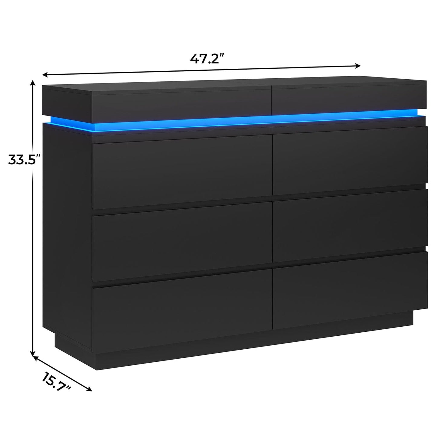 Wide Dresser with LED Lights 6 Drawers Black