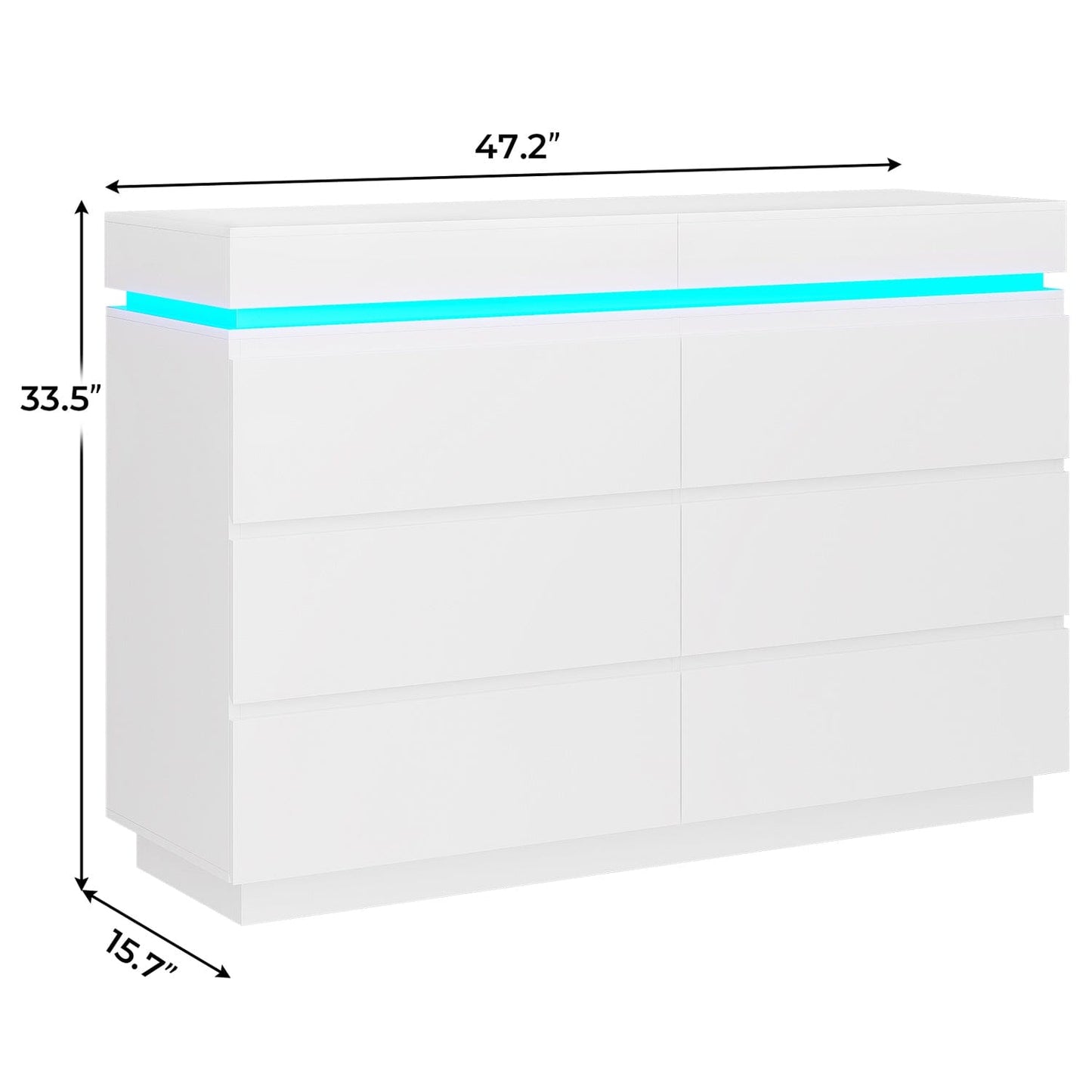 Wide Dresser with LED Lights 6 Drawers White