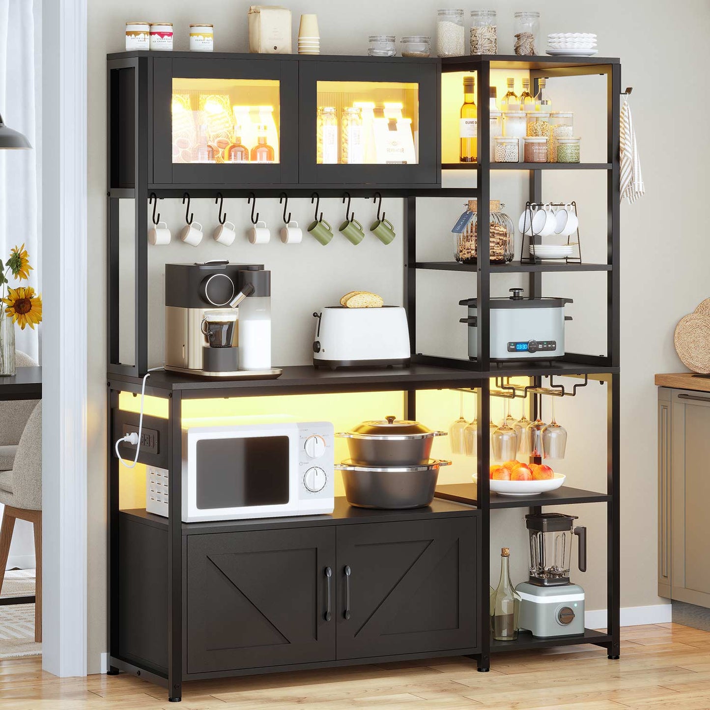 45.3 Inches Farmhouse Coffee Bar with Power Outlet Black