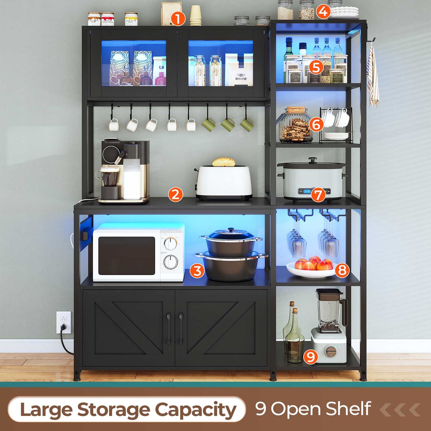 45.3 Inches Farmhouse Coffee Bar with Power Outlet Black
