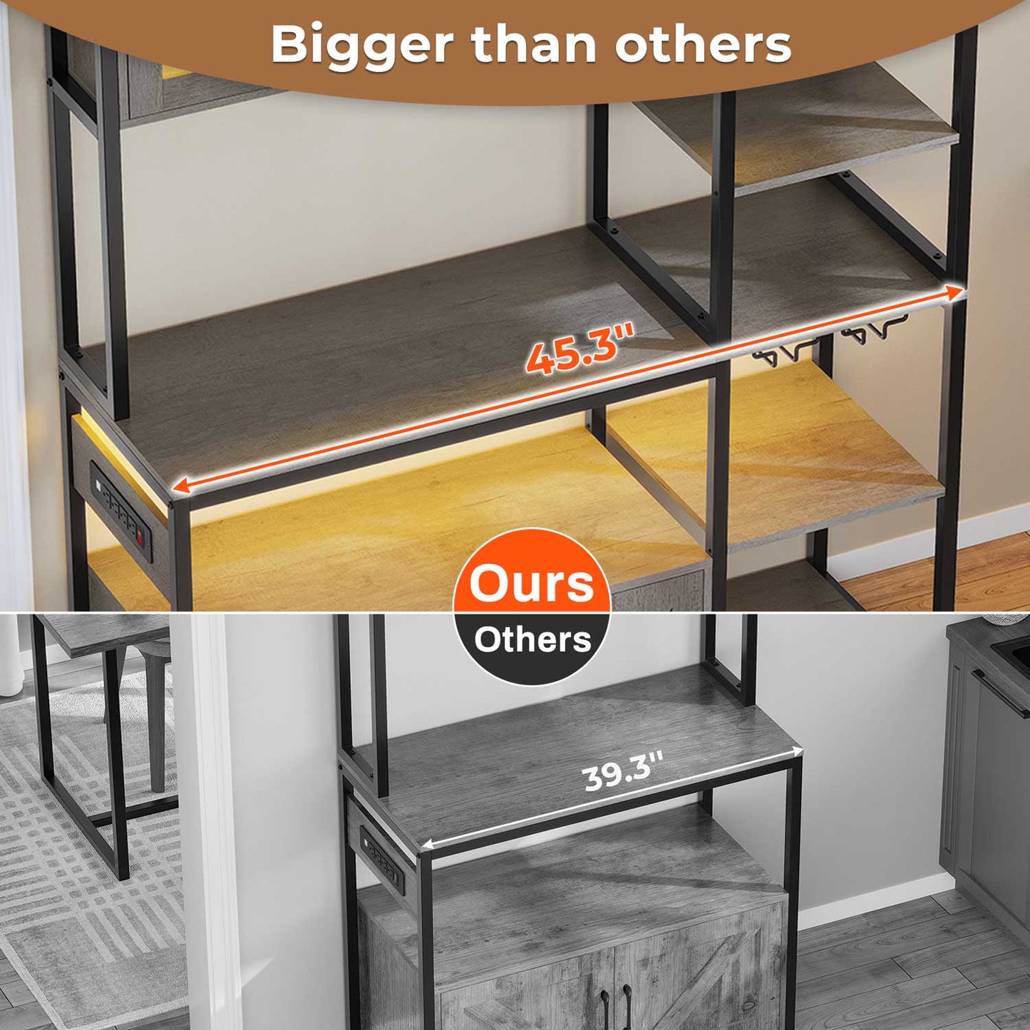 45.3 Inches Farmhouse Coffee Bar with Power Outlet Grey