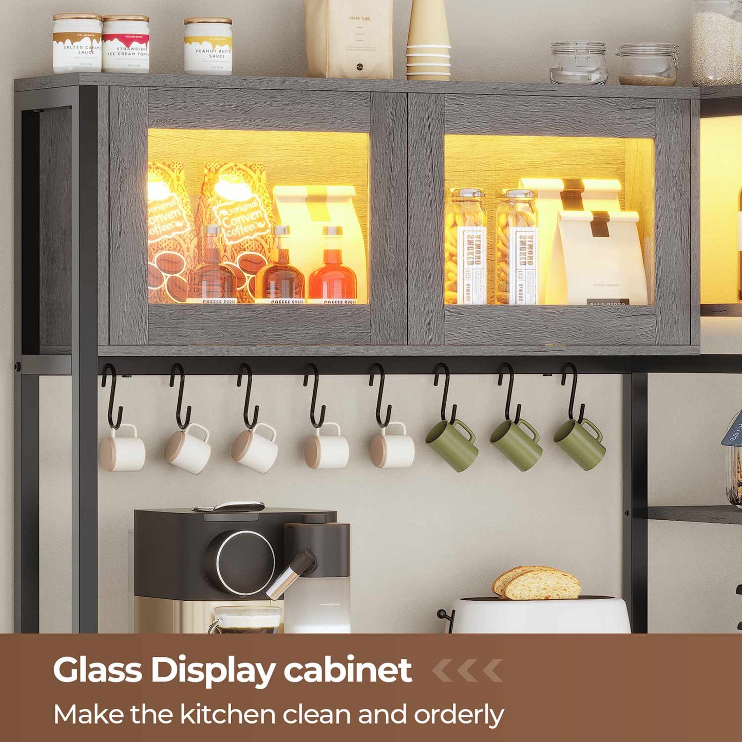 45.3 Inches Farmhouse Coffee Bar with Power Outlet Grey