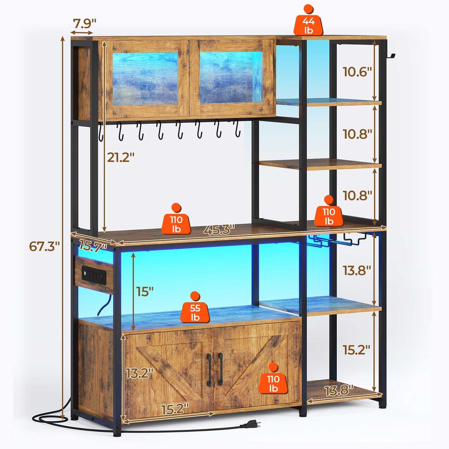 45.3 Inches Farmhouse Coffee Bar with Power Outlet Brown