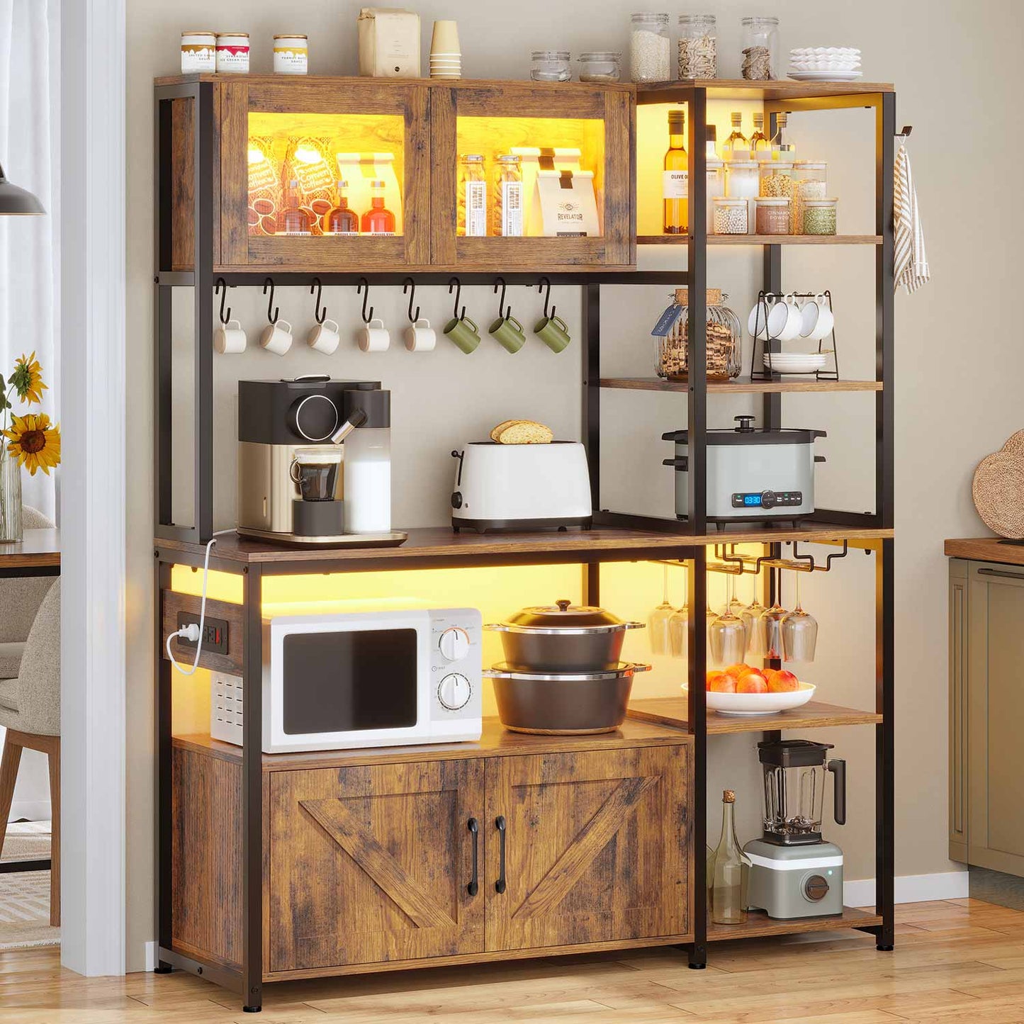 45.3 Inches Farmhouse Coffee Bar with Power Outlet Brown