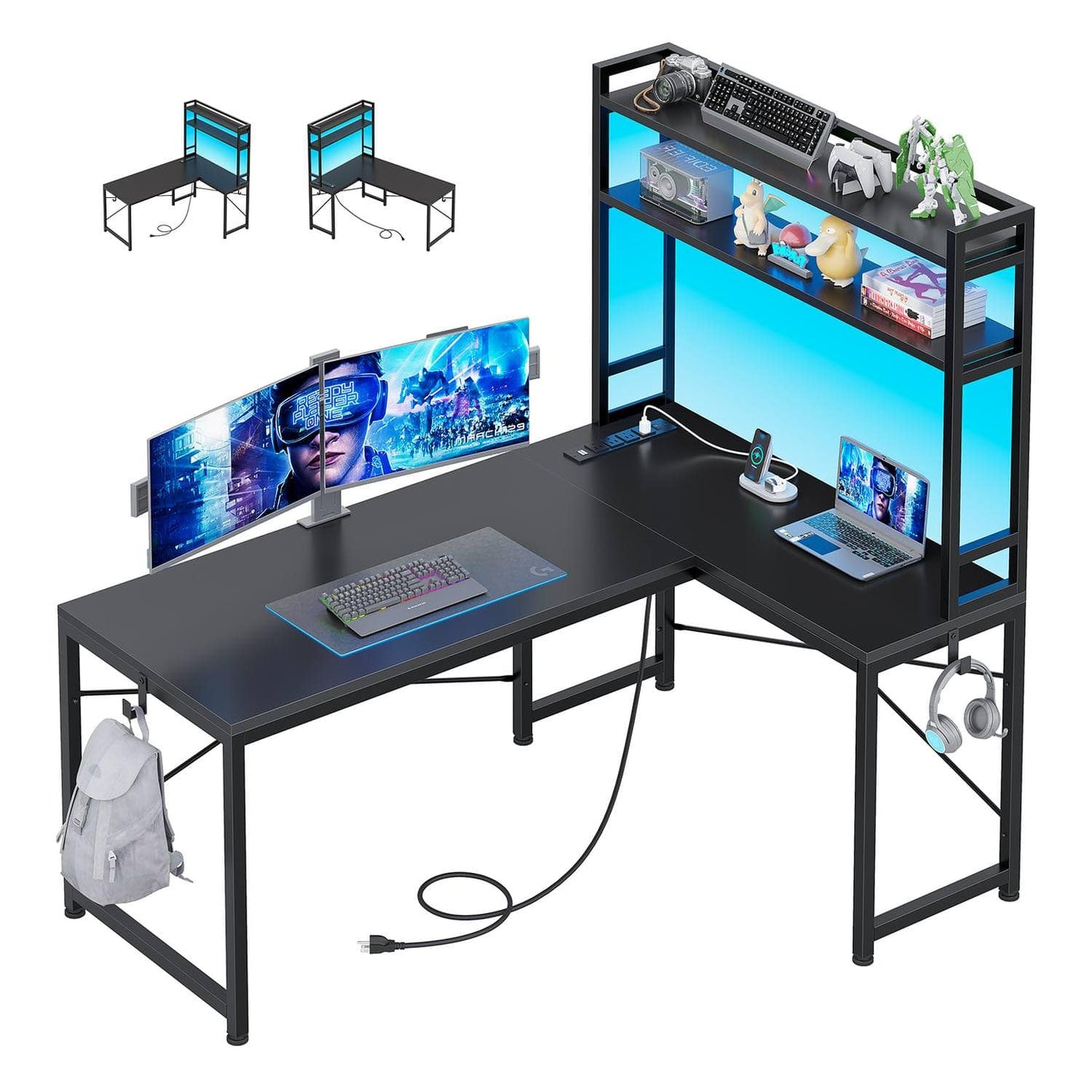 45.3 Inches LED Reversible Gaming Desk Black